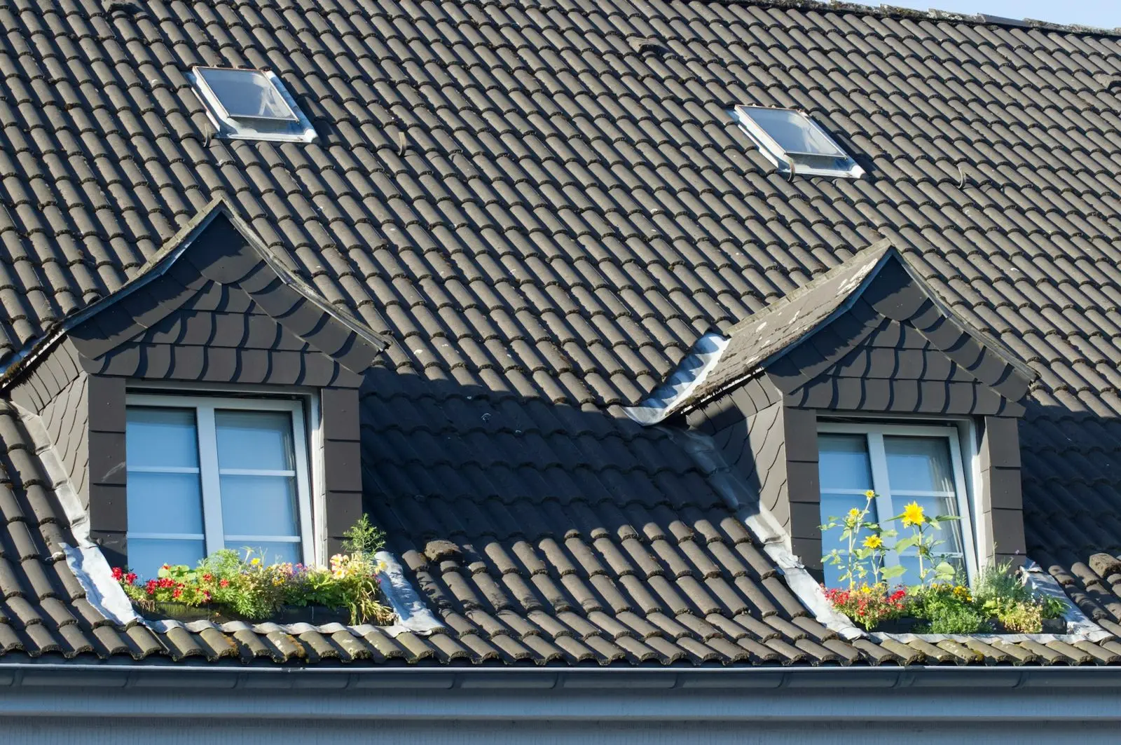 Toit en ardoise avec lucarnes et habillages métalliques